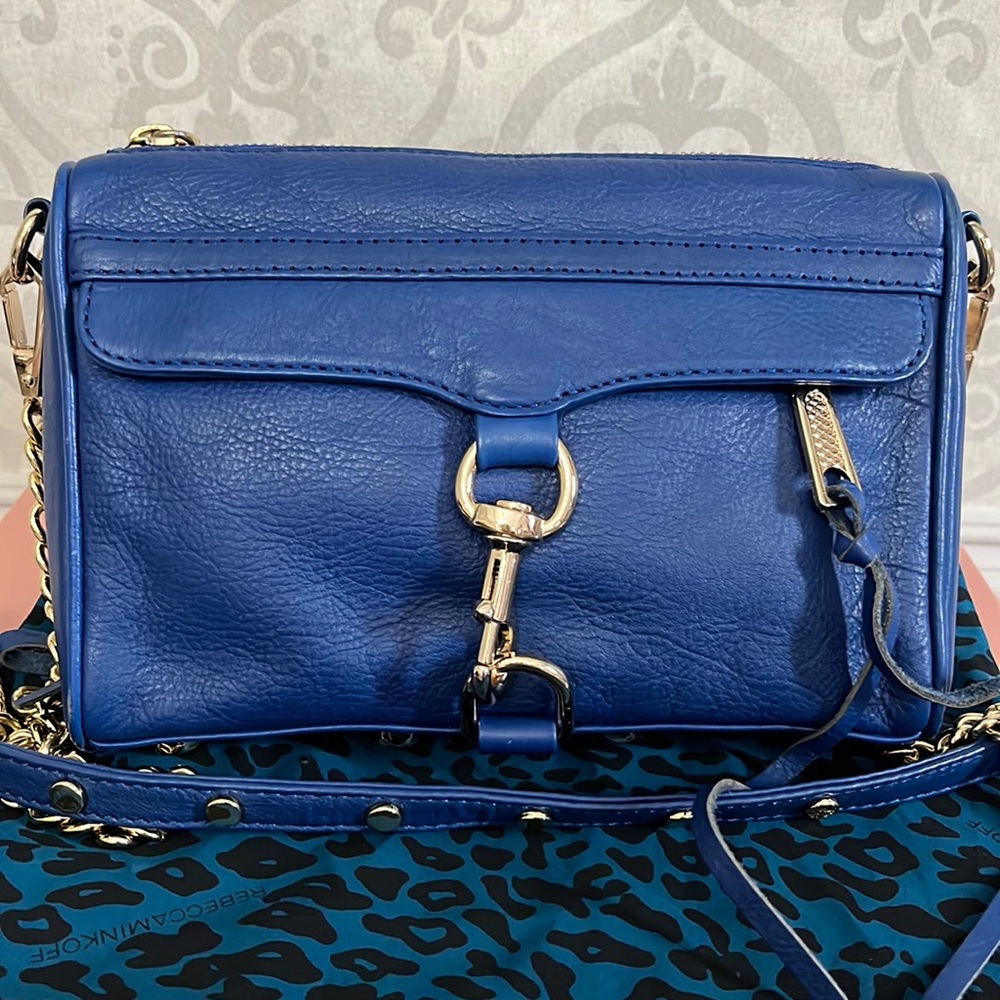 Rebecca Minkoff blue leather purse with gold hardware
